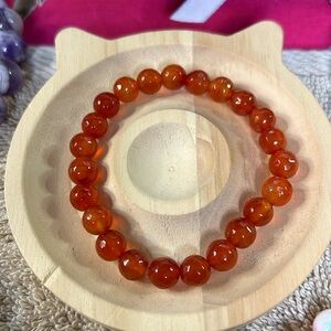 Faceted Red Agate 8mm Beaded 7” Stretch Bracelet Handmade